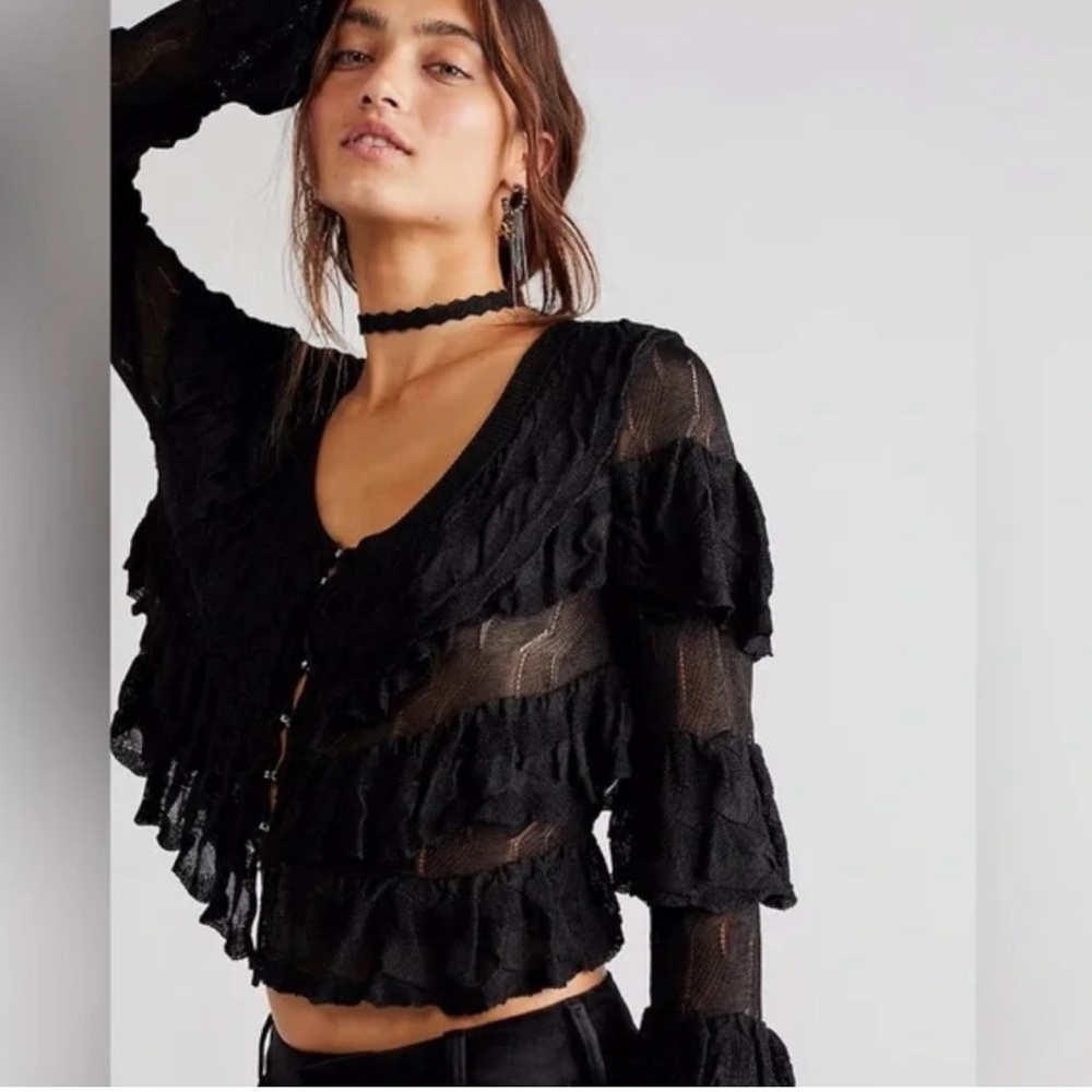 free people ruffle mesh cardigan size small